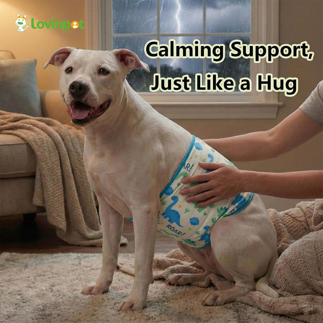 LovinPet Dog Belly Warmer Calming Wrap, Dinosaur Print