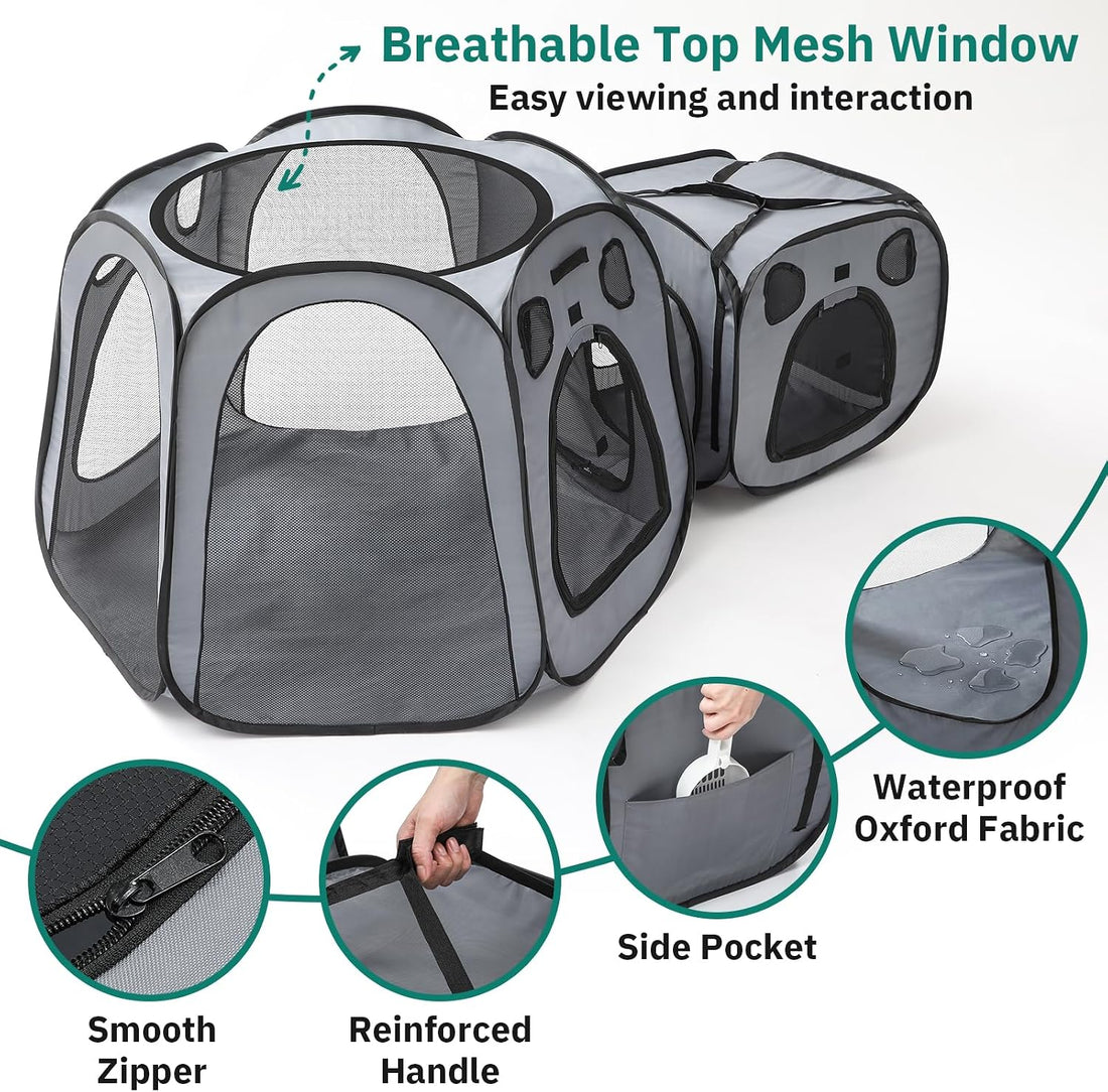 Snuvid Cat Playpen with Separate Litter Box Area