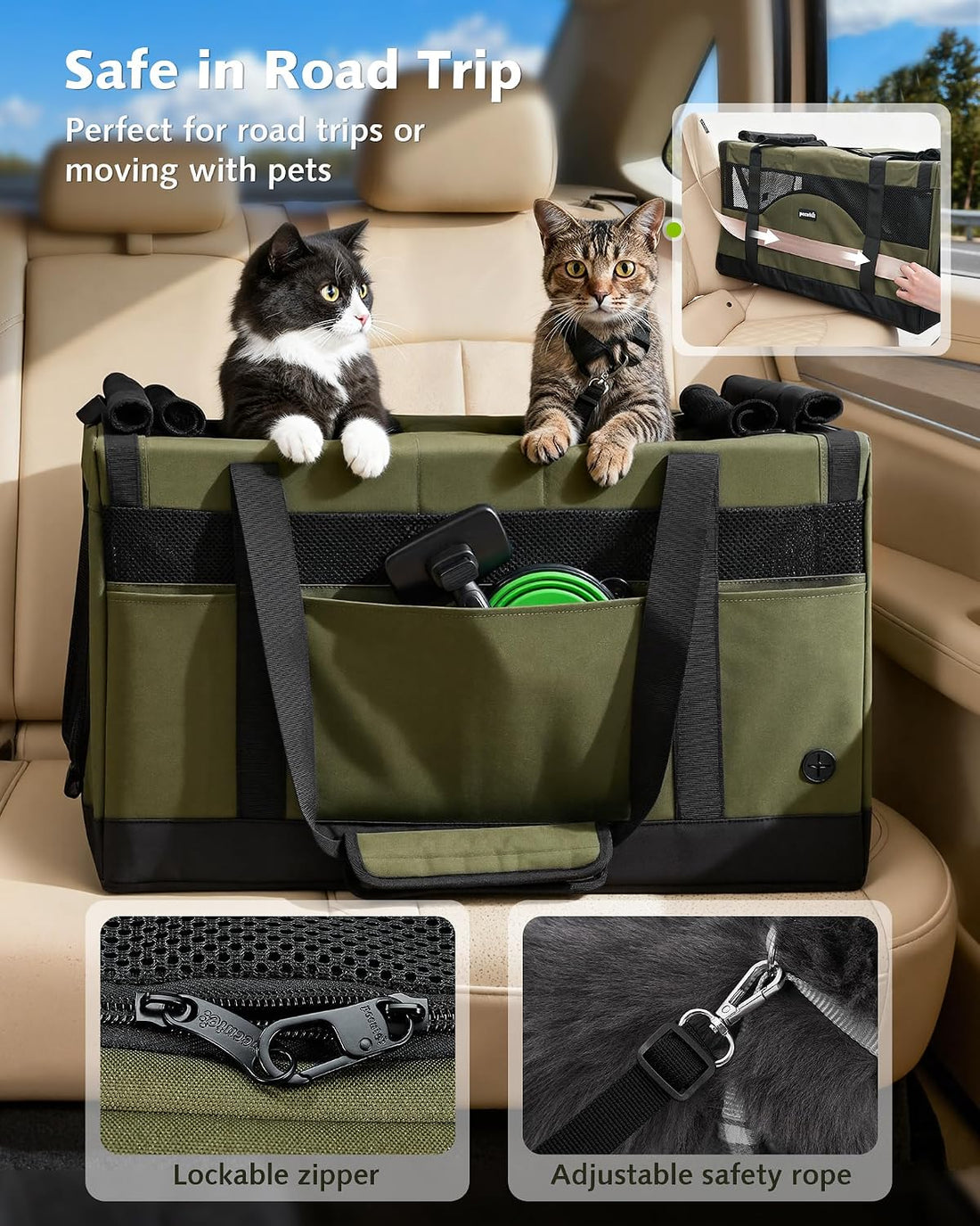 Pecute Large Cat Carrier, Soft Double Pet Crate for 2 Cats Travel
