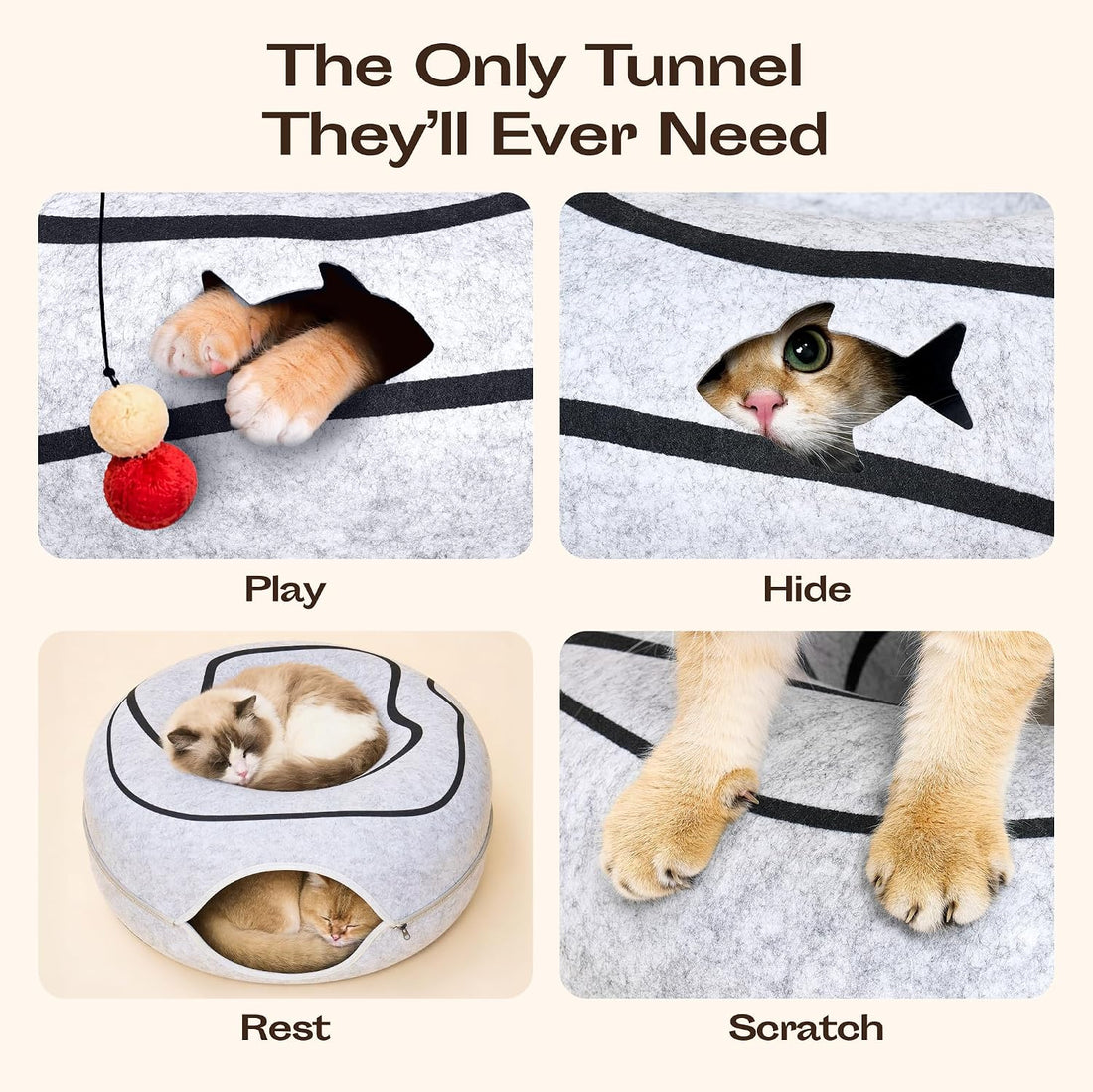 Peekaboo Cat Cave Donut - Cat Tunnel Bed for Indoor Cats