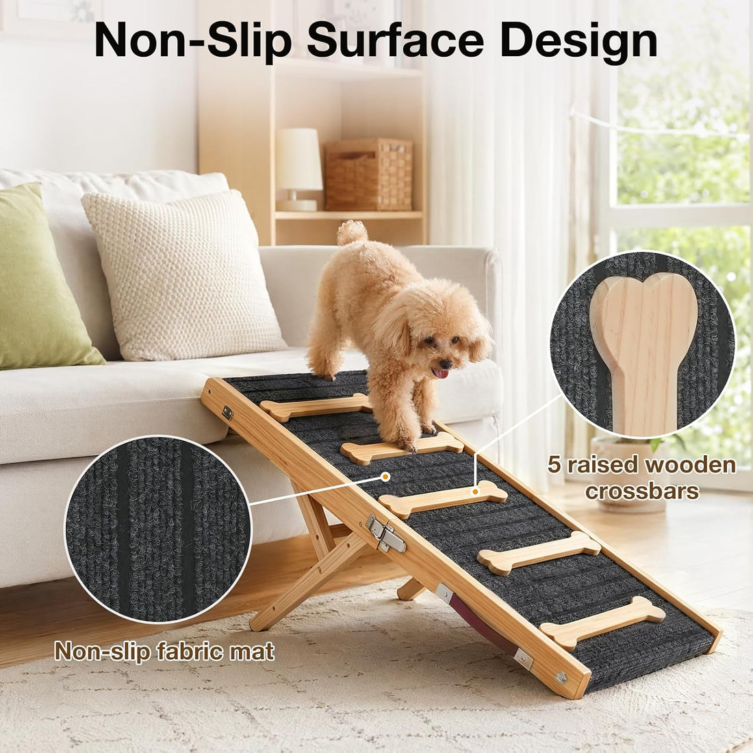 Dog Ramp for Bed & Couch, Height Adjust Foldable Wooden Pet Ramp