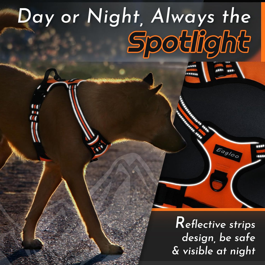 Eagloo Dog Harness for Large Dogs, No Pull Pet Vest with 2 Leash Clips