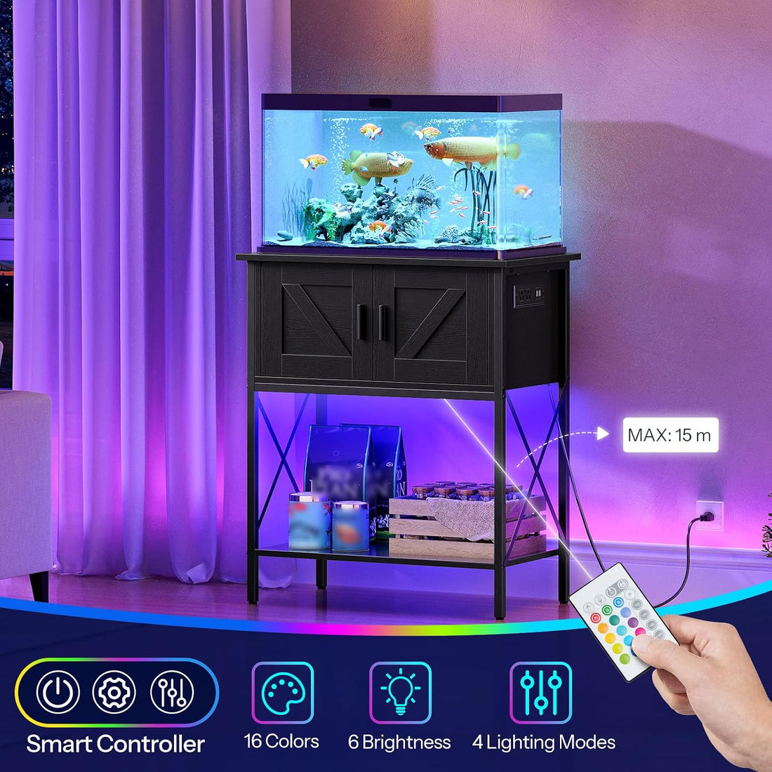 HOOBRO 20 Gallon Fish Tank Stand with Power Outlets and LED Light