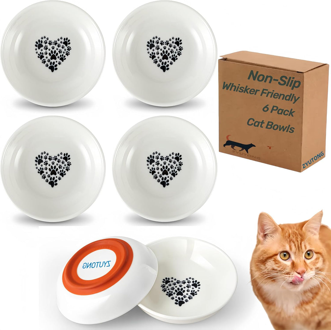 Ceramic Cat Bowl Whisker Friendly, Non-Slip Cat Food Bowls 3-Pack