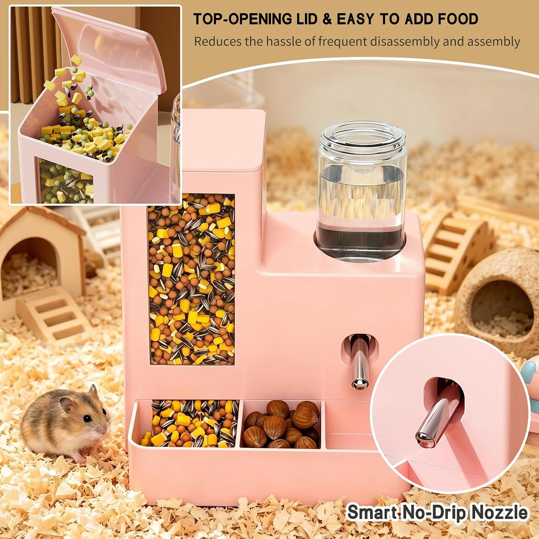 Hamster Water Bottle Feeder, No Drip 2-in-1 Dispenser