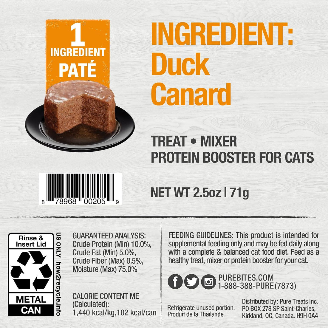 PureBites Duck Pate for Cats, 2.5 oz, Case of 12