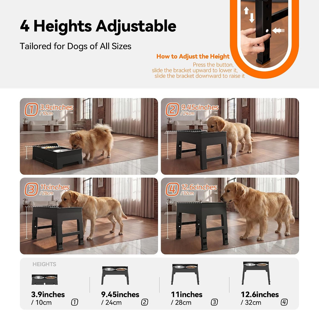 CZPET Elevated Dog Bowls, Splash Guard 4-Height Adjustable
