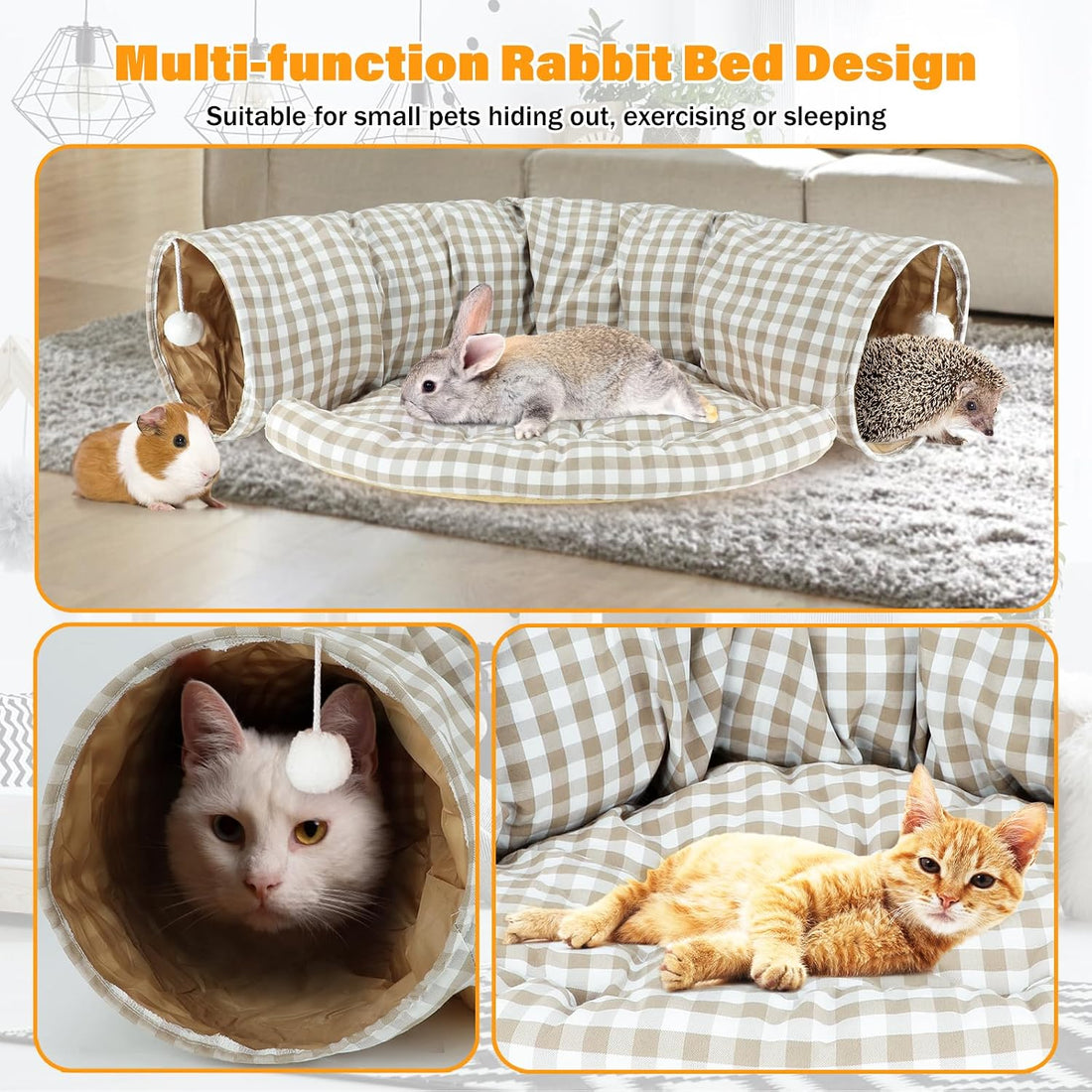 BWOGUE Bunny Tunnel Bed, 2-in-1 Collapsible Rabbit Tunnel Hideout