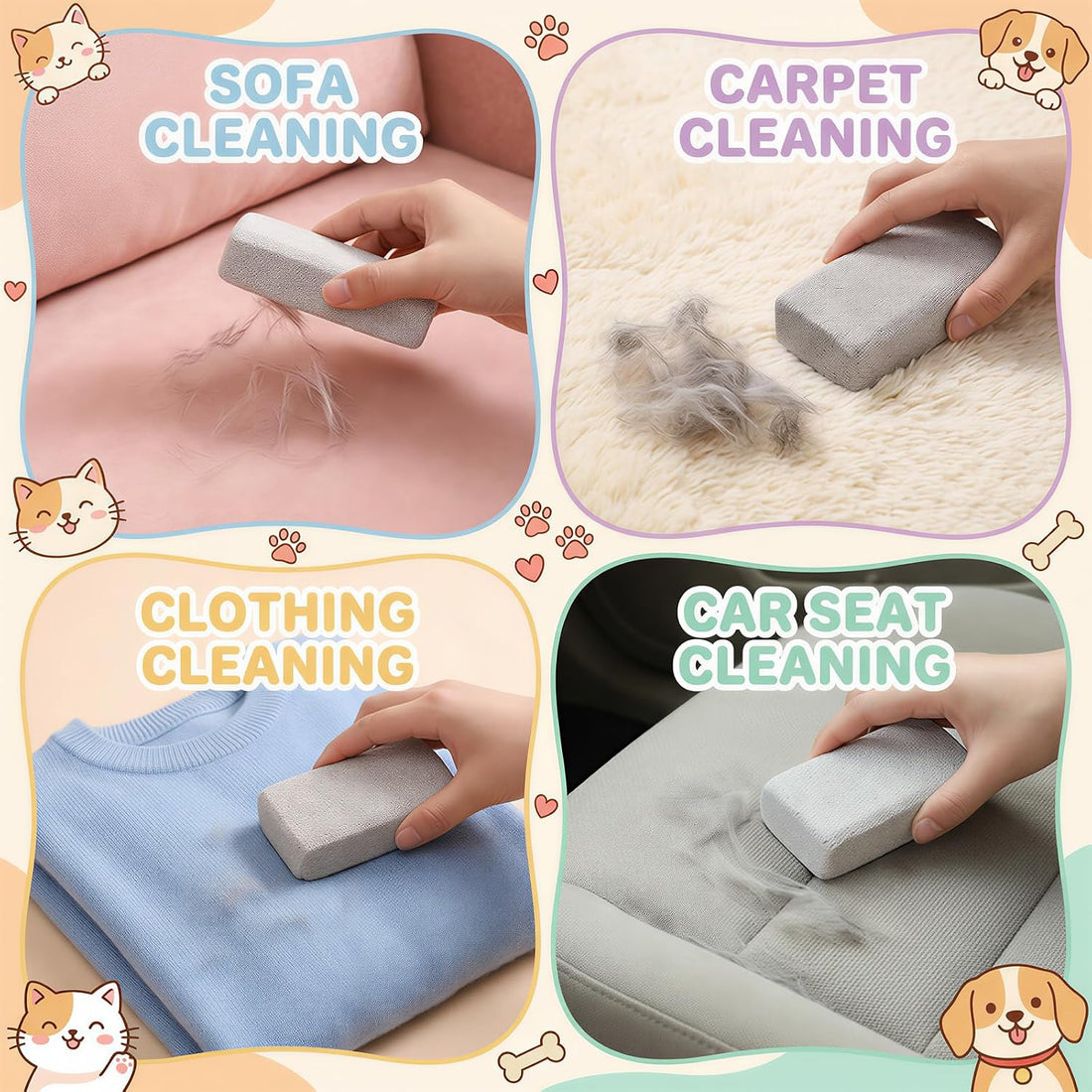 2 Pcs Pet Hair Remover Pumice Stone 3.74x2x1.6 in Dog Cat Fur