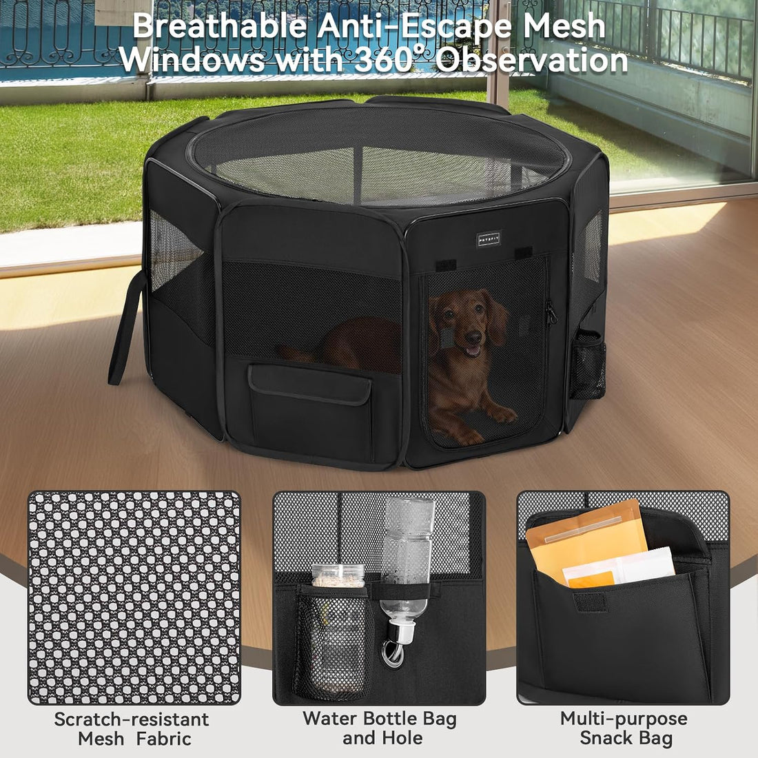 PETSFIT Portable Dog Playpen 36", Removable Waterproof Mat