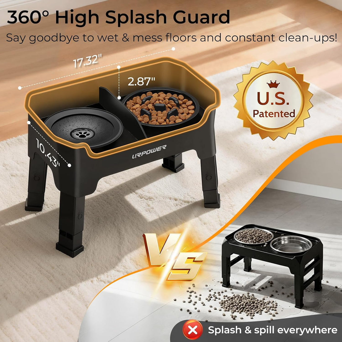 URPOWER Mess Proof Elevated Dog Bowls 4 Height Adjustable Raised