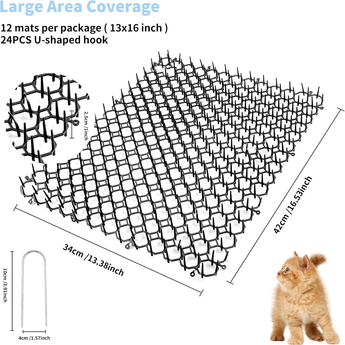 12 Pack Cat Scat Mat with Spikes, 16.5 x 13.4 Inch, Black