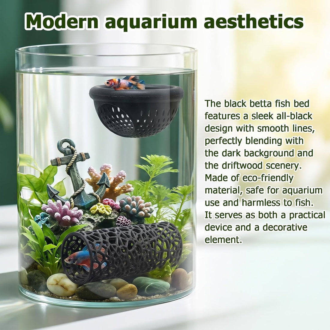 Amabro 4Pcs Betta Fish Hammock Tunnel Set Float Cave Leaf Pads