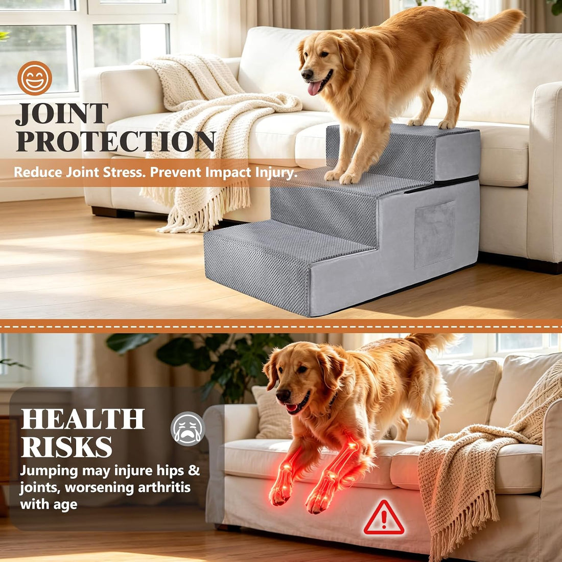 Dog Stairs for High Bed, Dual Reinforced Support Pet Steps for Large