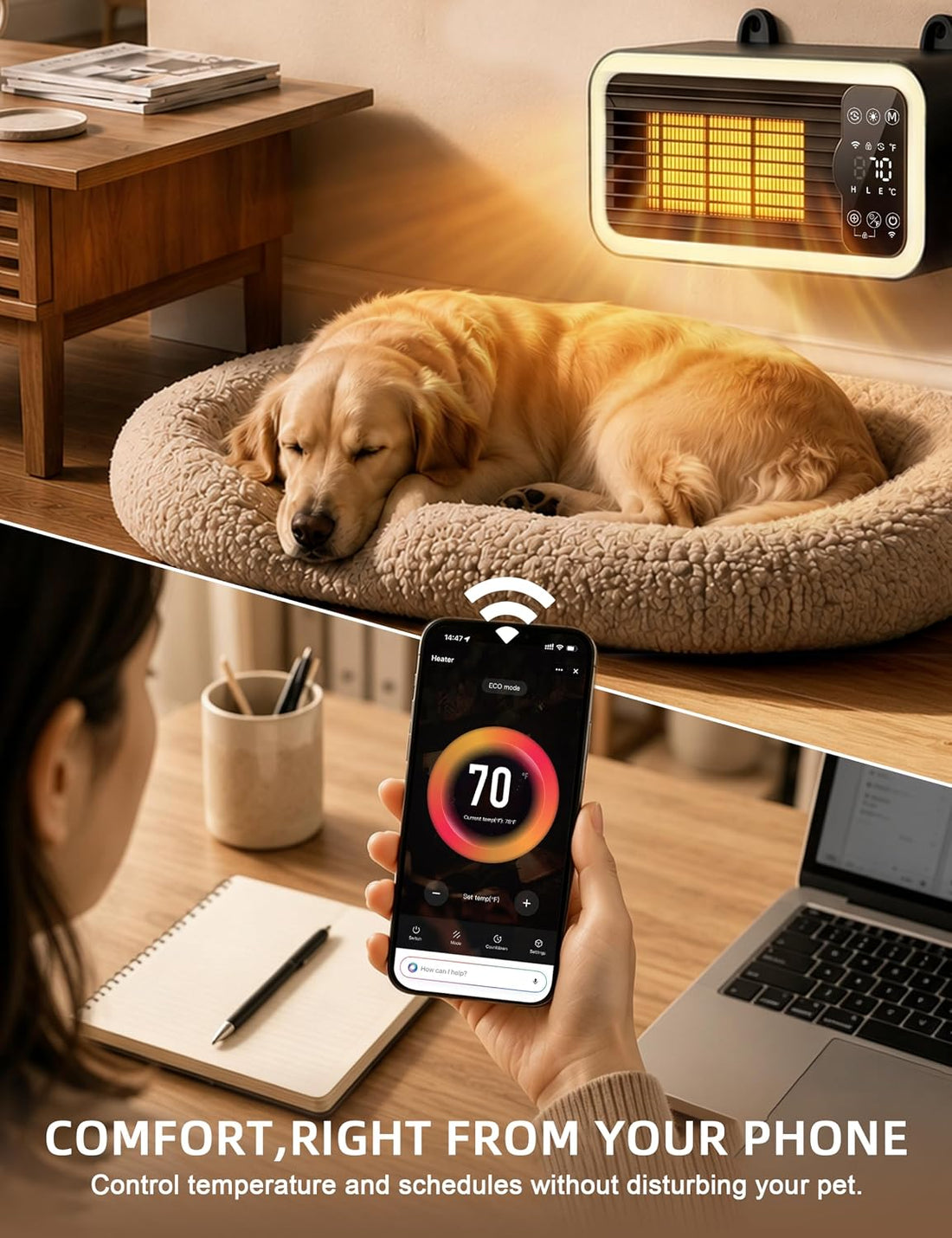 1200W WiFi Dog House Heater for Kennel with Thermostat, App Control