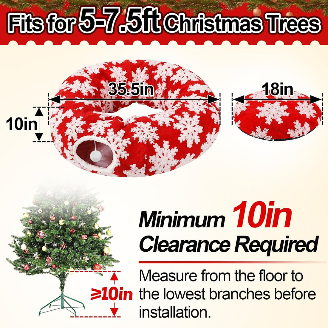 Cat Tunnel Christmas Tree Skirt for 5-7.5ft Trees
