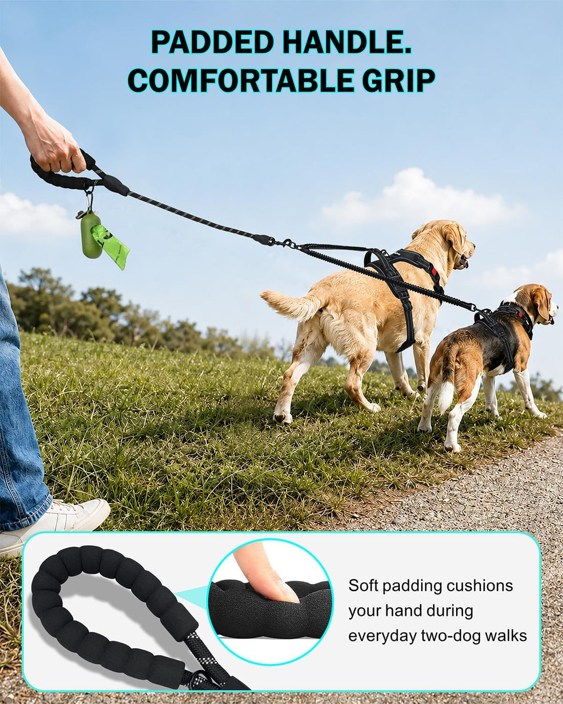 Taglory Double Dog Leash for Two Dogs No Tangle, Bungee Extension