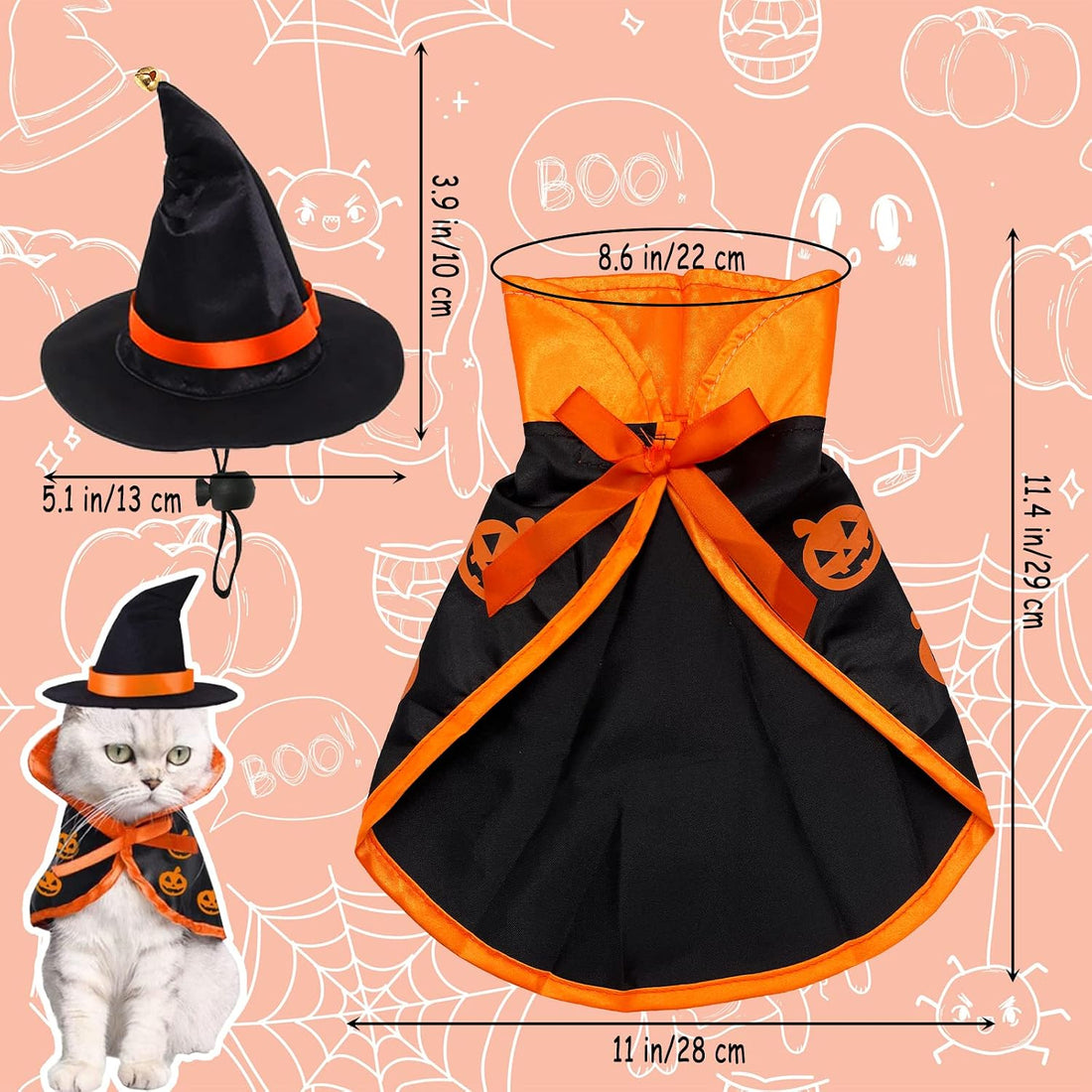 Halloween Costumes for Small Cats Witch Cloak Wizard Hat Cat