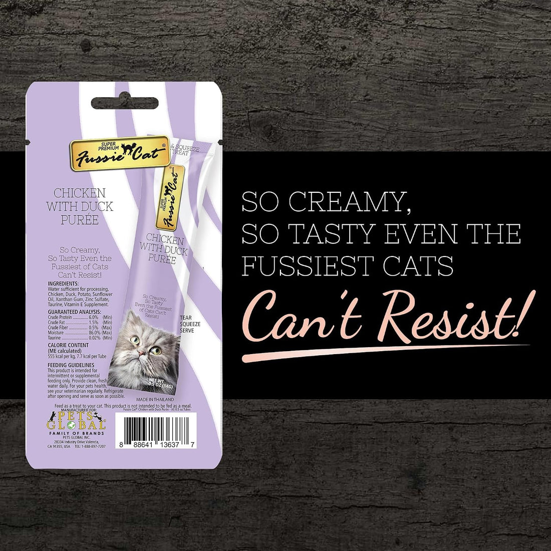 Fussie Cat Chicken & Duck Puree, Lickable Cat Treats, 0.5oz x4