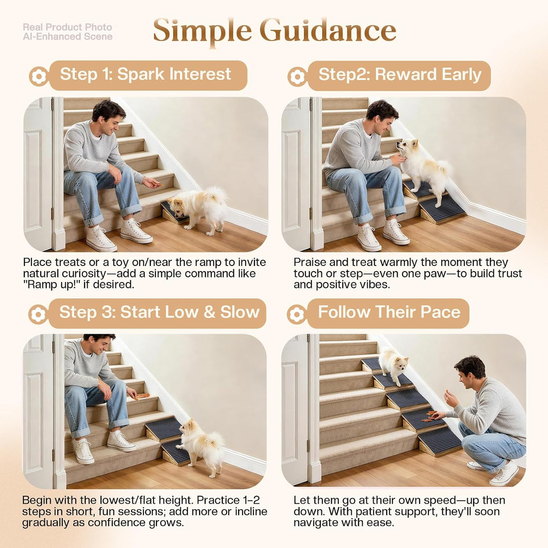 Adjustable Dog Ramp for Stairs with 3 Heights