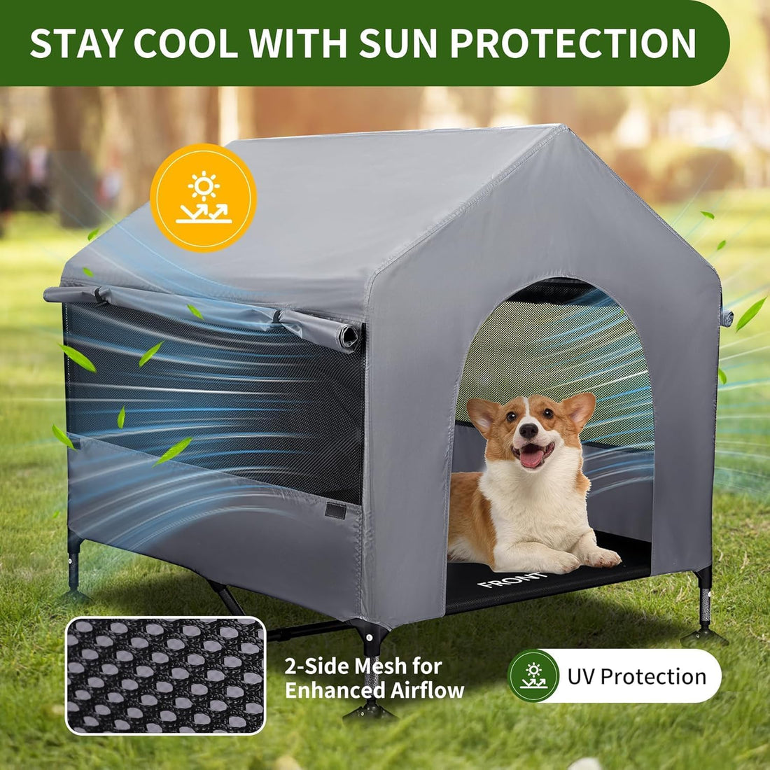 Summertrail 42" Large Dog House Outdoor Indoor with Breathable Mesh