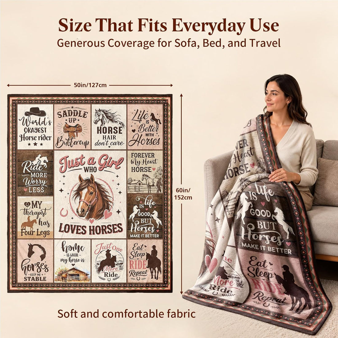 Horse Gifts for Women Girls Horse Throw Blanket 50×60 Inch