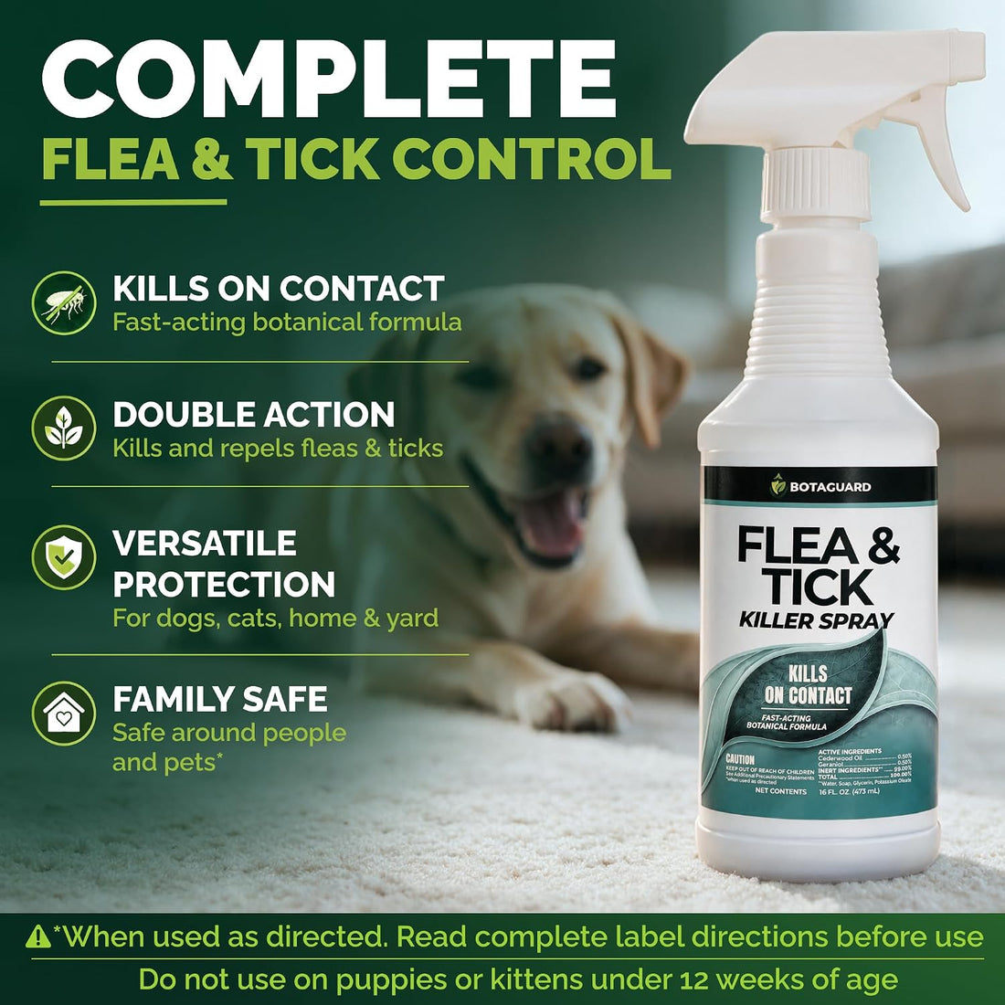 Flea and Tick Killer Spray,16 oz, Pet Friendly, Botanical Formula