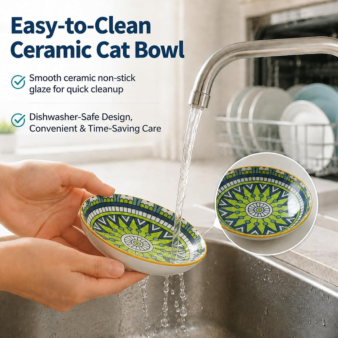 Ceramic Cat Bowls Set of 6 - Colorful Cute Shallow Cat Dishes