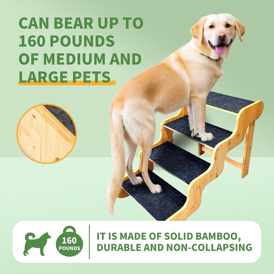Dog Steps for Bed,Dog Stairs for Large & Oldder Dogs,Bamboo Pet