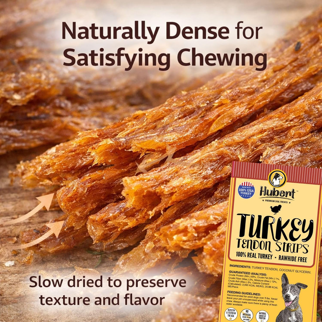 Hubert Turkey Tendons for Dogs, Rawhide Free Natural Chew, 4 oz