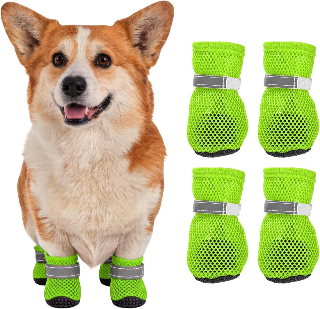 Dog Boots Paw Protector Reflective Adjustable Non Slip Mesh 4Pcs