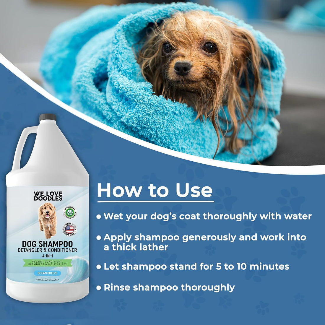 We Love Doodles Dog Shampoo Half Gallon, Cleans & Detangles, Ocean