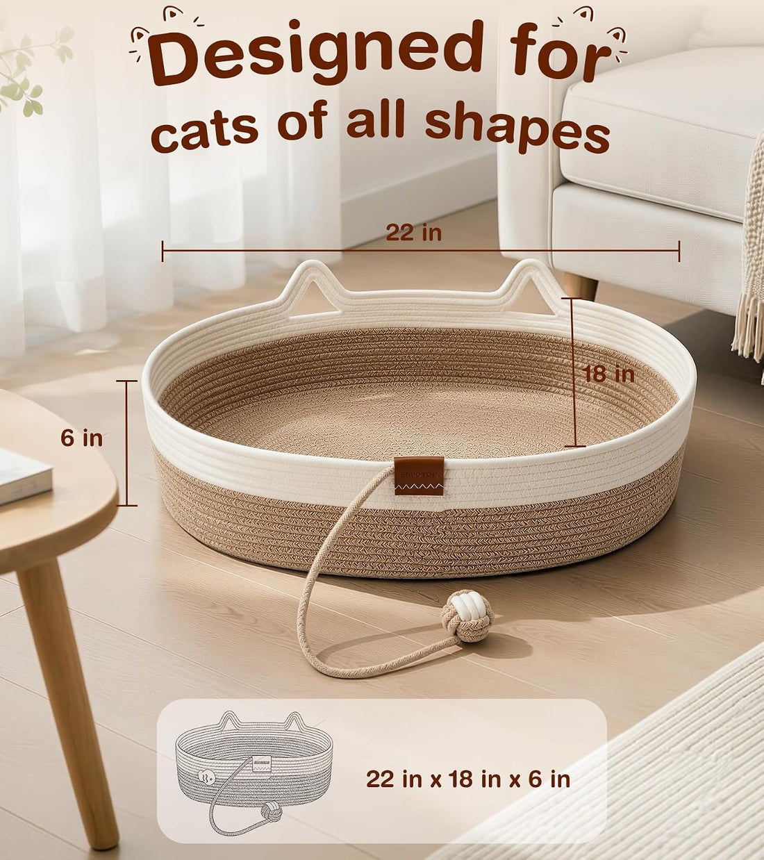 Instinct Basket for Cats, Handwoven Cotton Rope Cat Beds