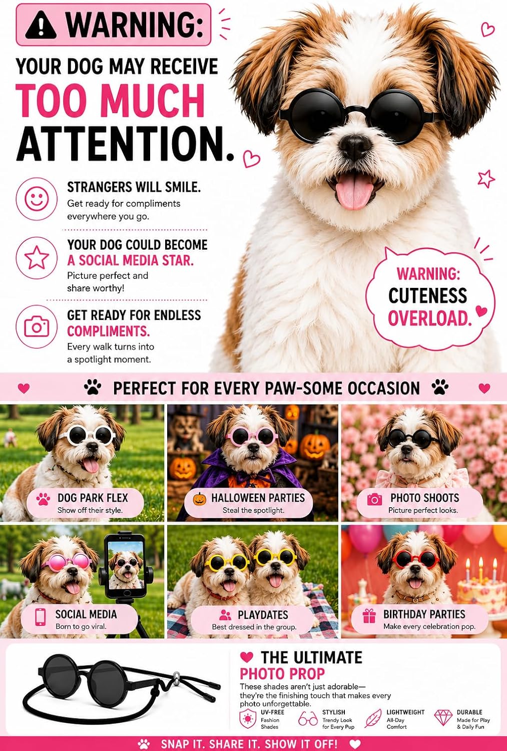 G016 Small Breed Dog up to 15lbs Pet Cat Round Tiny Sunglasses (Black)