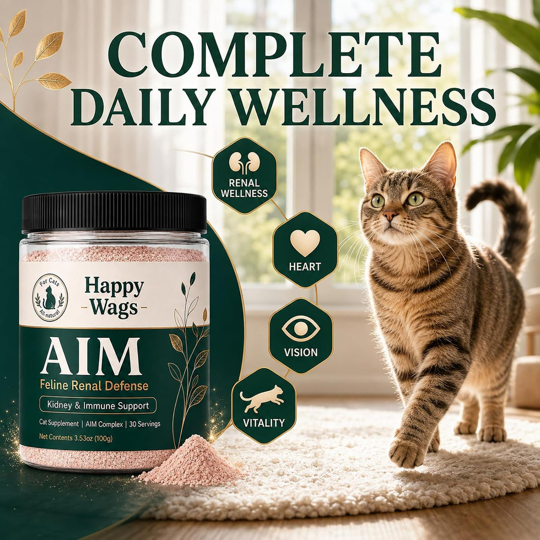 Happy Wags Aim for Cats, Daily Renal Wellness Powder with Amino Acids