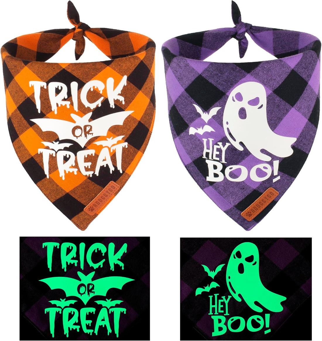 ADOGGYGO Halloween Dog Bandanas, Glow in Dark Plaid Dog Scarf