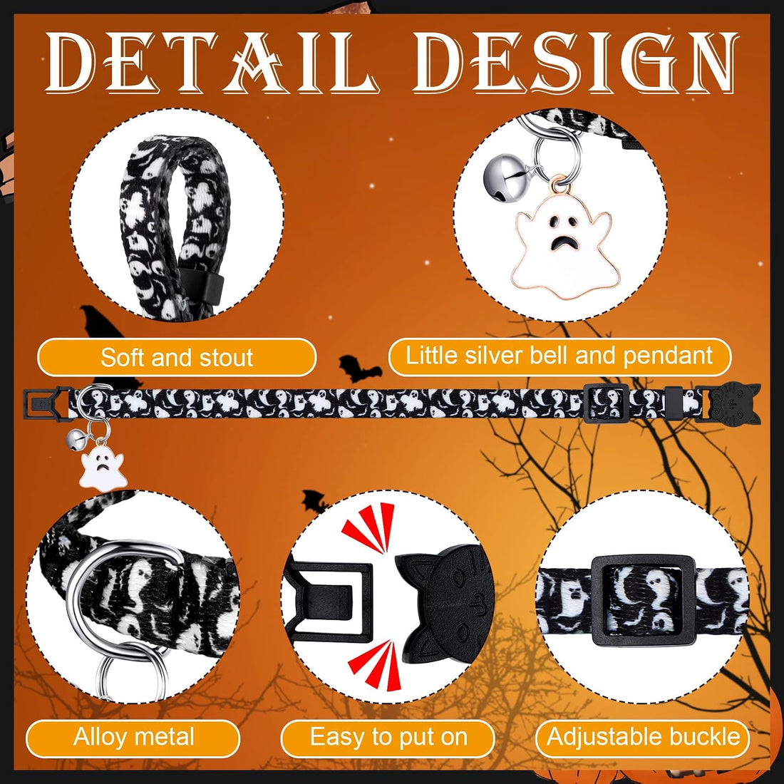 Sanwuta 8 Pcs Halloween Cat Collars Breakaway with Bell
