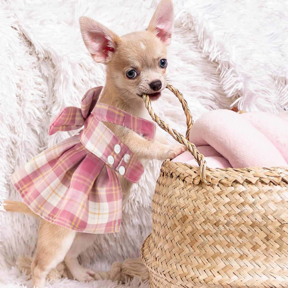 Potchen 4 Pcs Plaid Dog Dresses, XS, 11 in