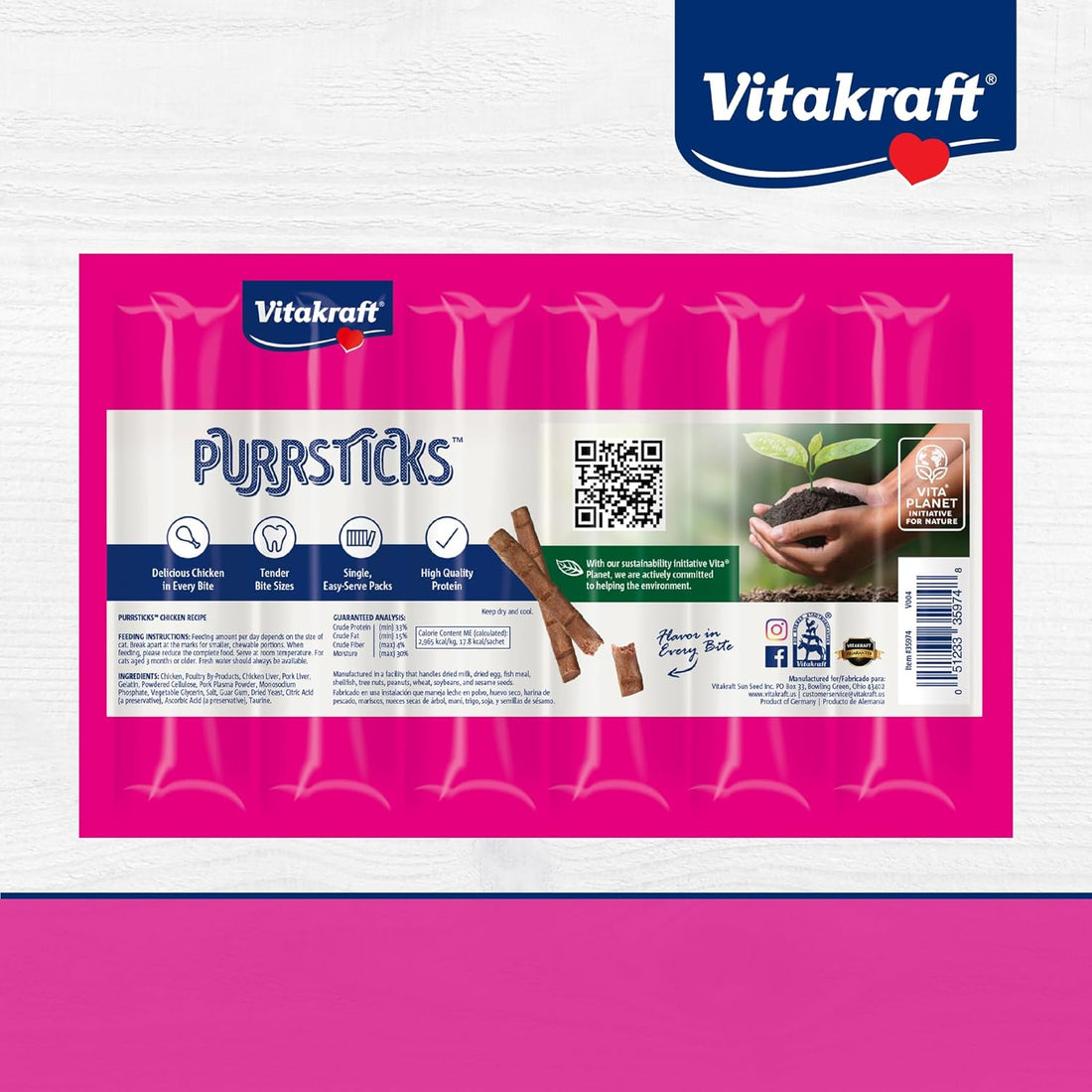 Vitakraft PurrSticks Cat Treat, Chicken Recipe, 6 Count