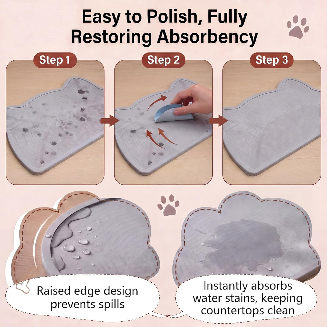 Stone Pet Bowl Mat for Dogs and Cats, Absorbent Quick Dry