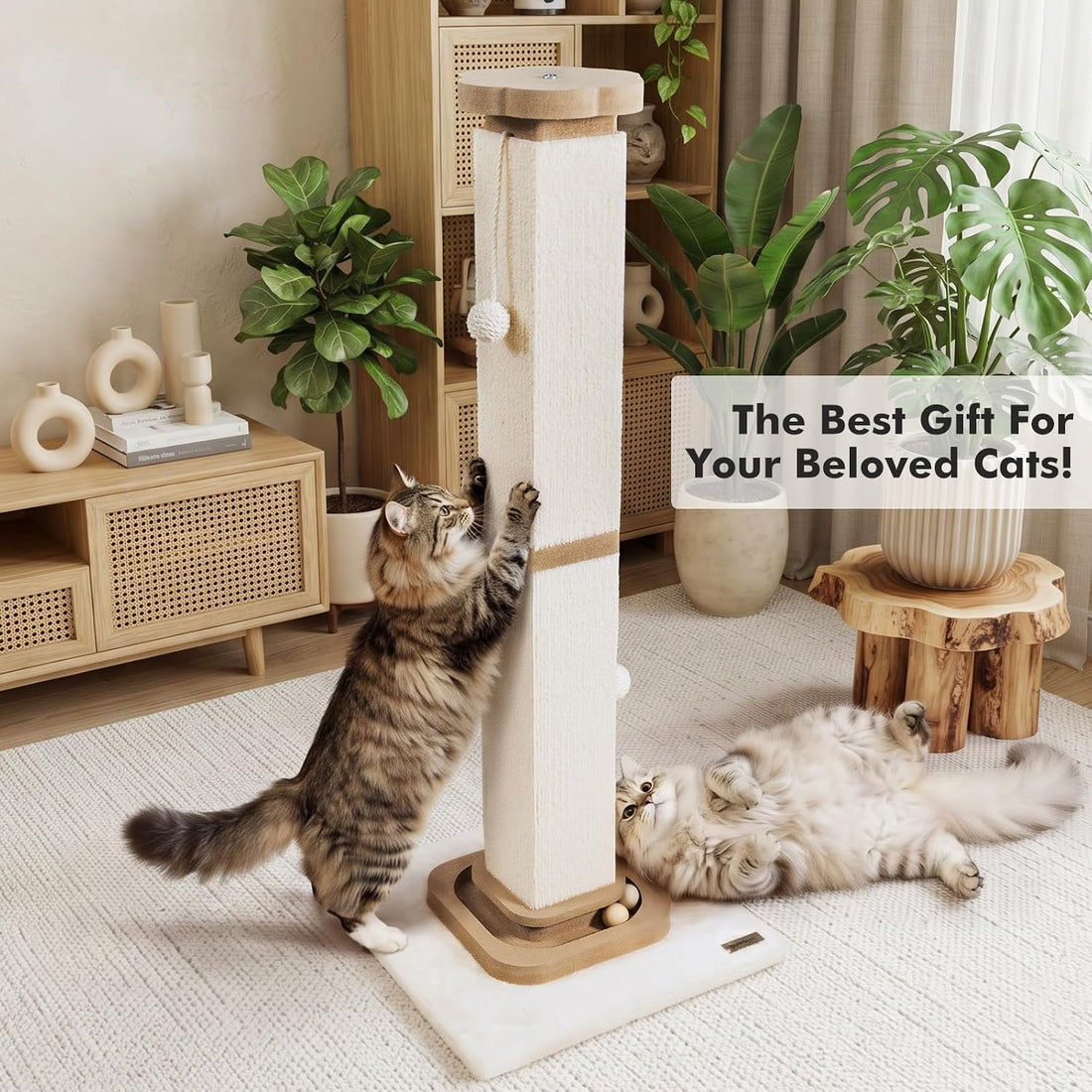 38" Tall Cat Scratching Post with Interactive Cat Toy for Large Cat