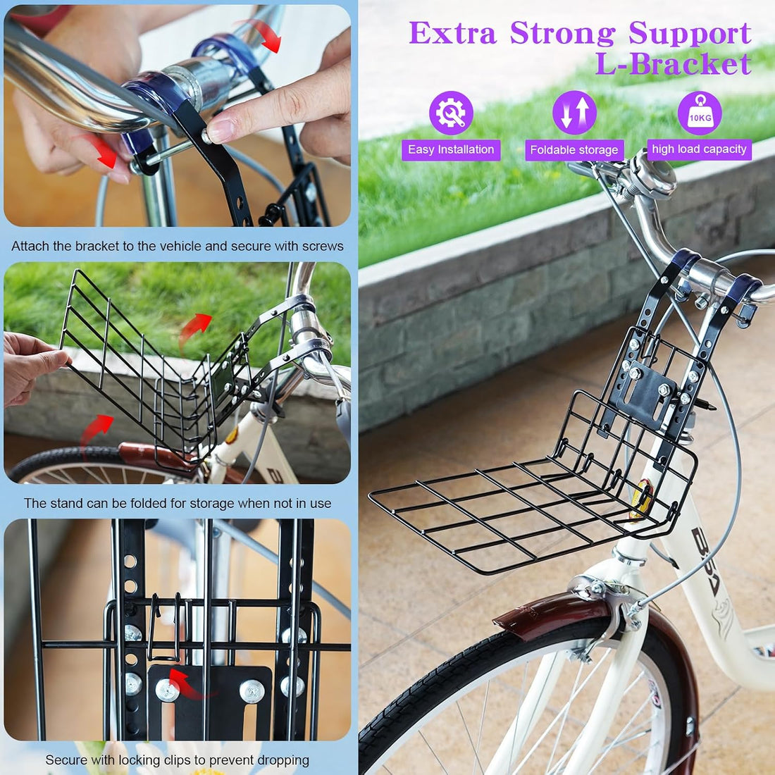 Expandable Dog Bike Basket with Secure Mounting Bracket