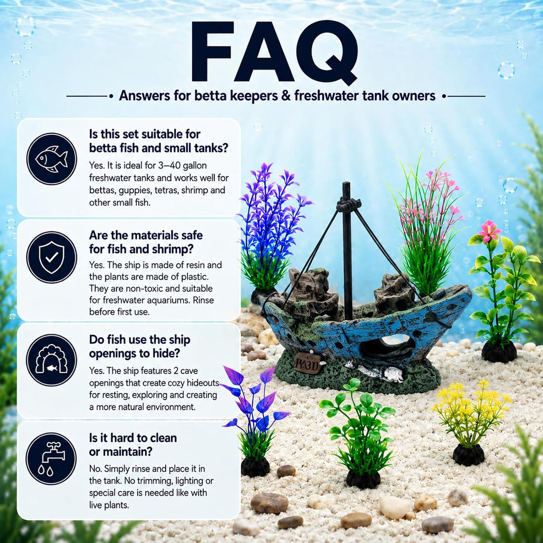 7 Pcs Shipwreck Aquarium Decorations Aquarium Plants for Fish Tank