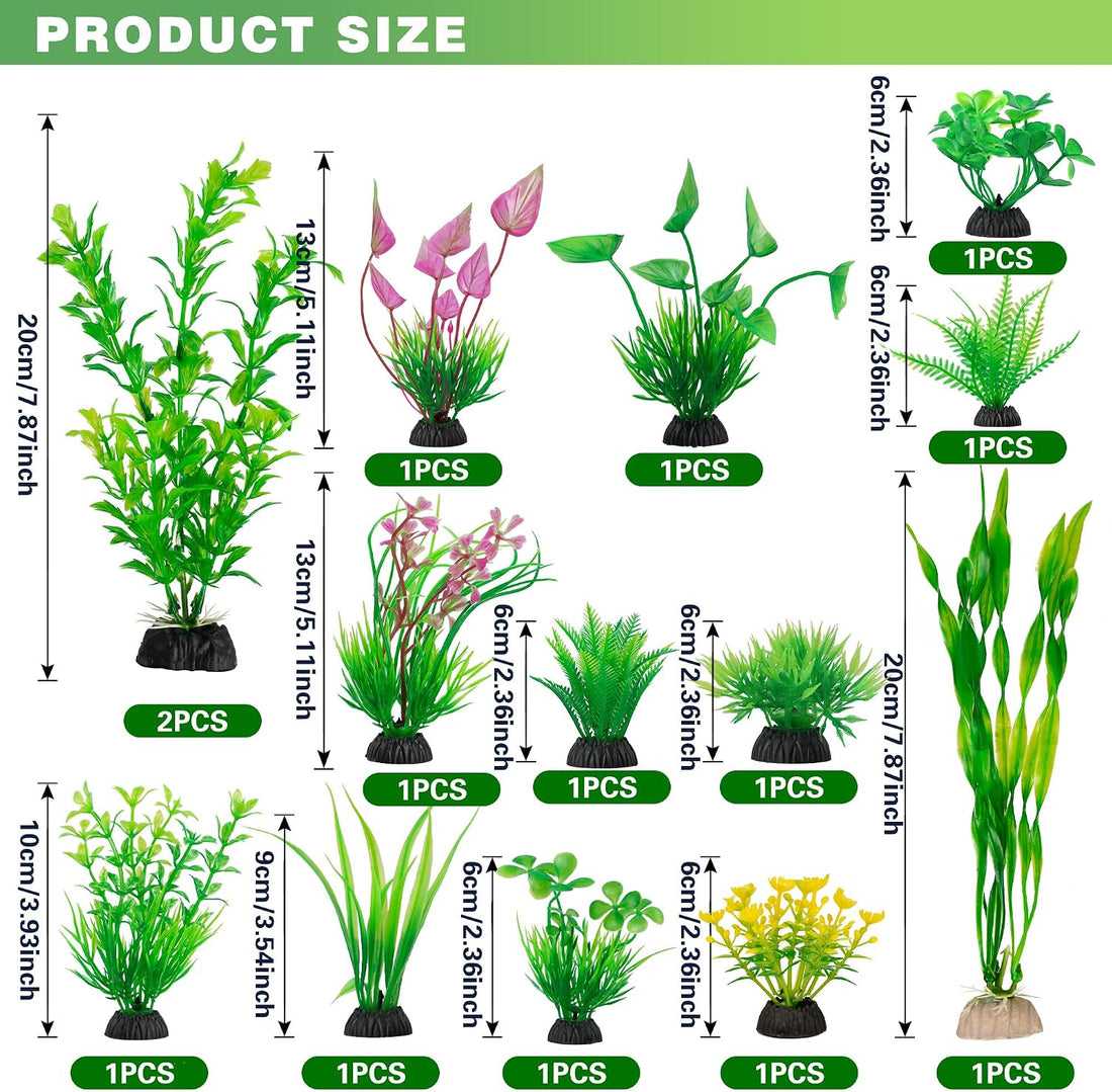 Ameliade 14 PCS Soft Plastic Aquarium Plants Green Fish Tank Decor Set