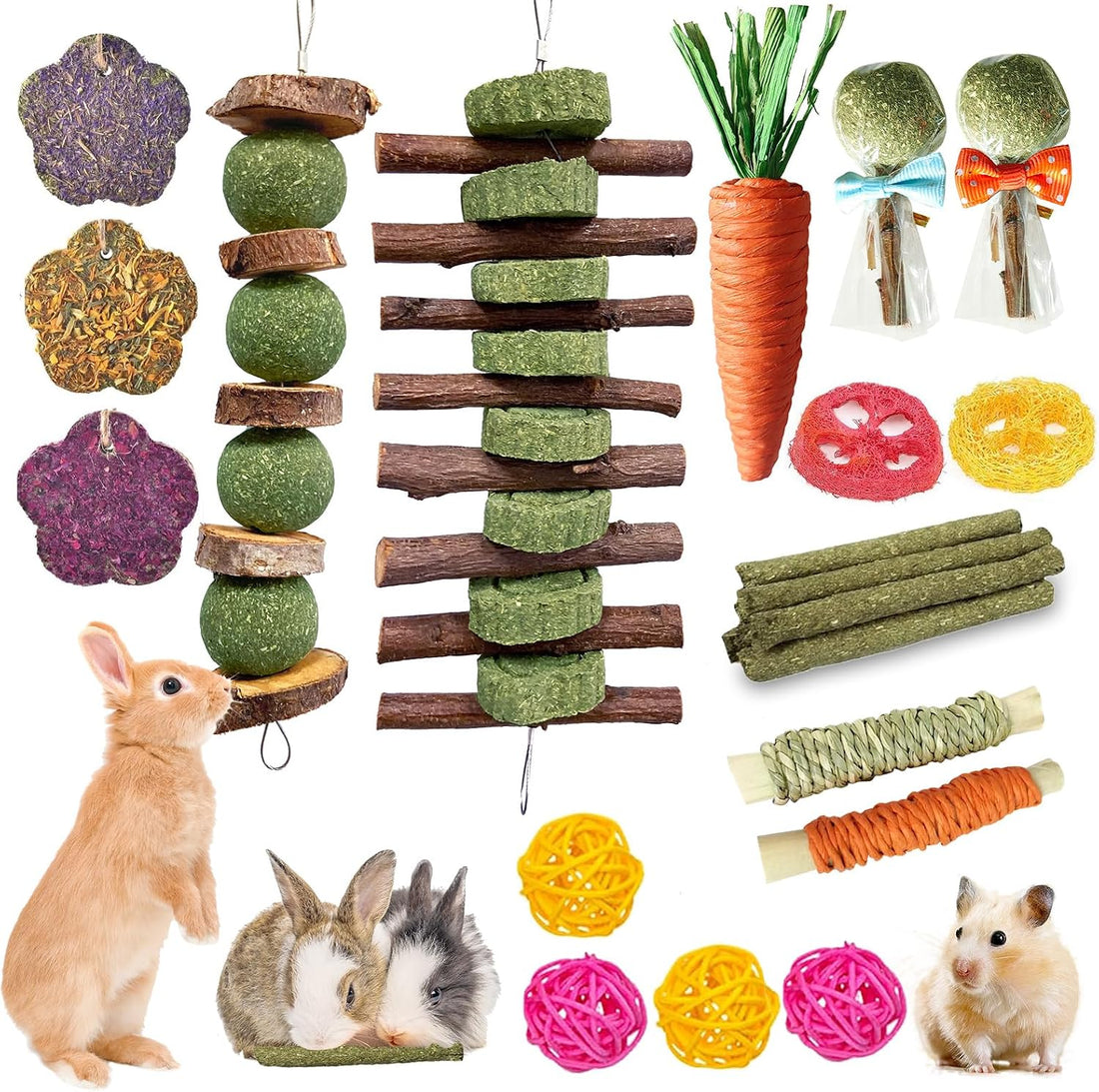 Jorewood 21 Pcs Rabbit Chew Toys for Teeth