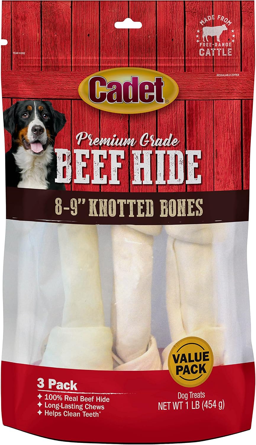 Cadet Premium Grade Beef Hide Knotted Bone Dog Chews, 13-14"