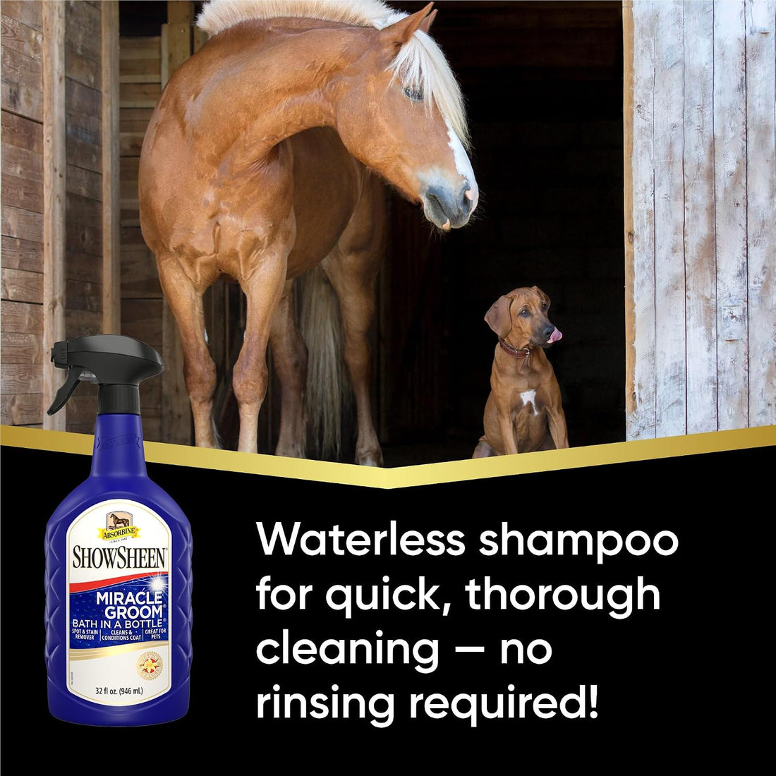 Absorbine ShowSheen Miracle Groom Bath in A Bottle, 32 fl oz Spray