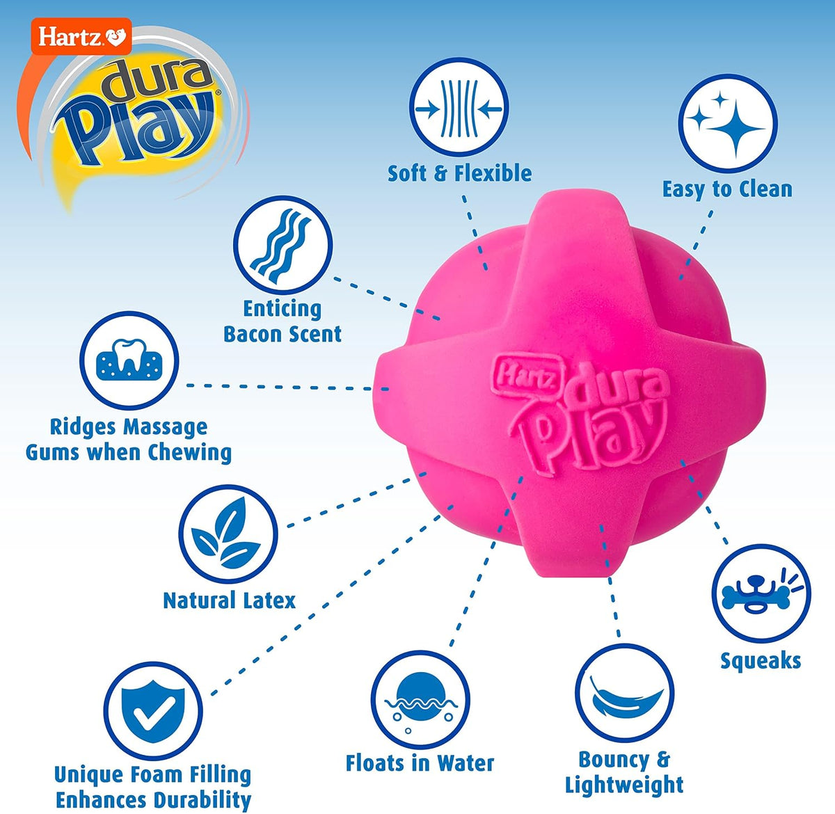Hartz Dura Play Bacon Scented Squeak Ball Dog Toy for Small Breeds