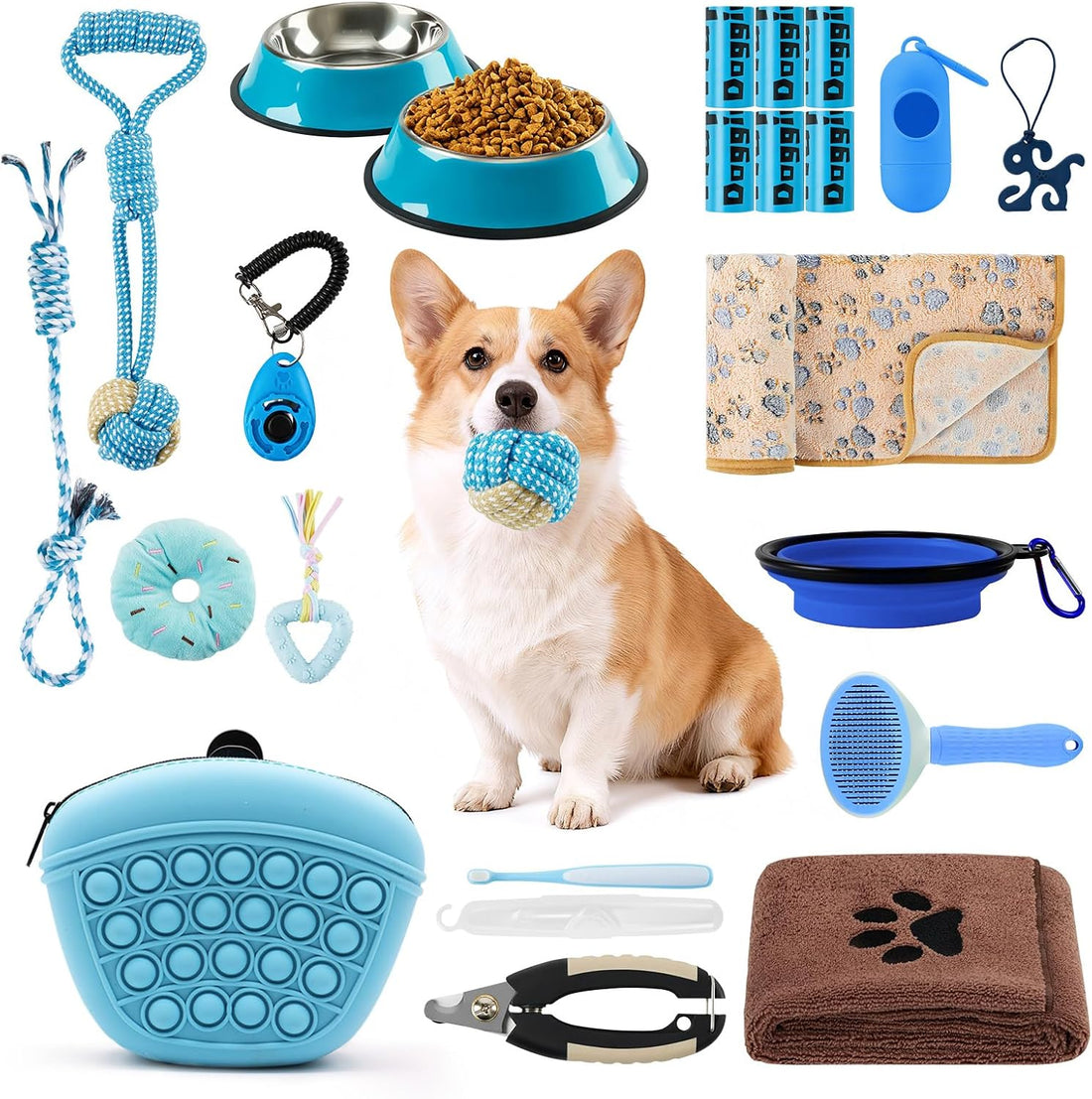 Puppy Supplies Starter Kit, Blue Puppy Essentials for Small Dogs