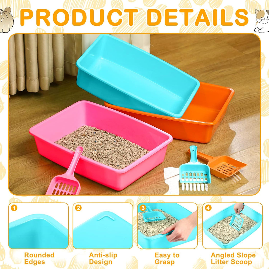 Amyhill 20Pcs Open Cat Litter Box with 20 Scooper